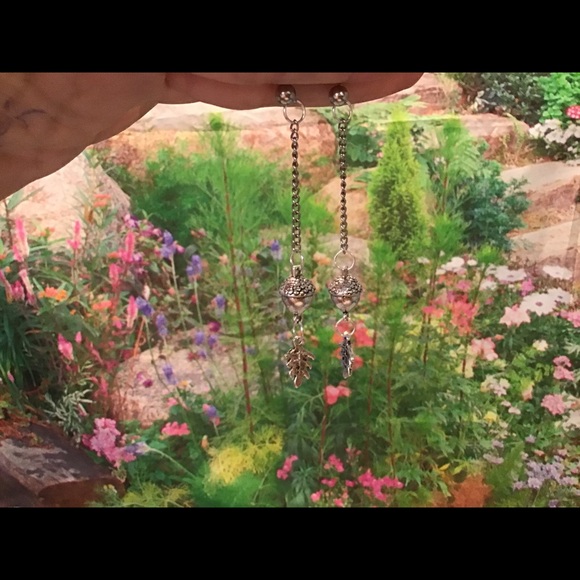 Acorn leaf silver handmade drop earrings stainless - Picture 9 of 11